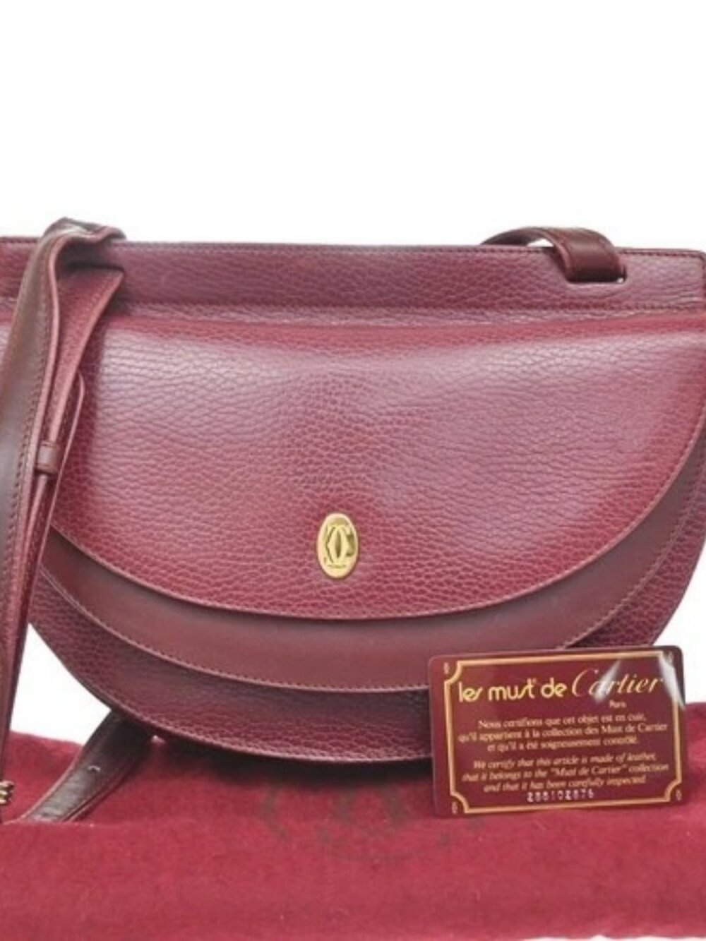 MUST DE CARTIER 2C Logo Shoulder Hand Bag Leather Red Burgundy GHW Spain 36KD448